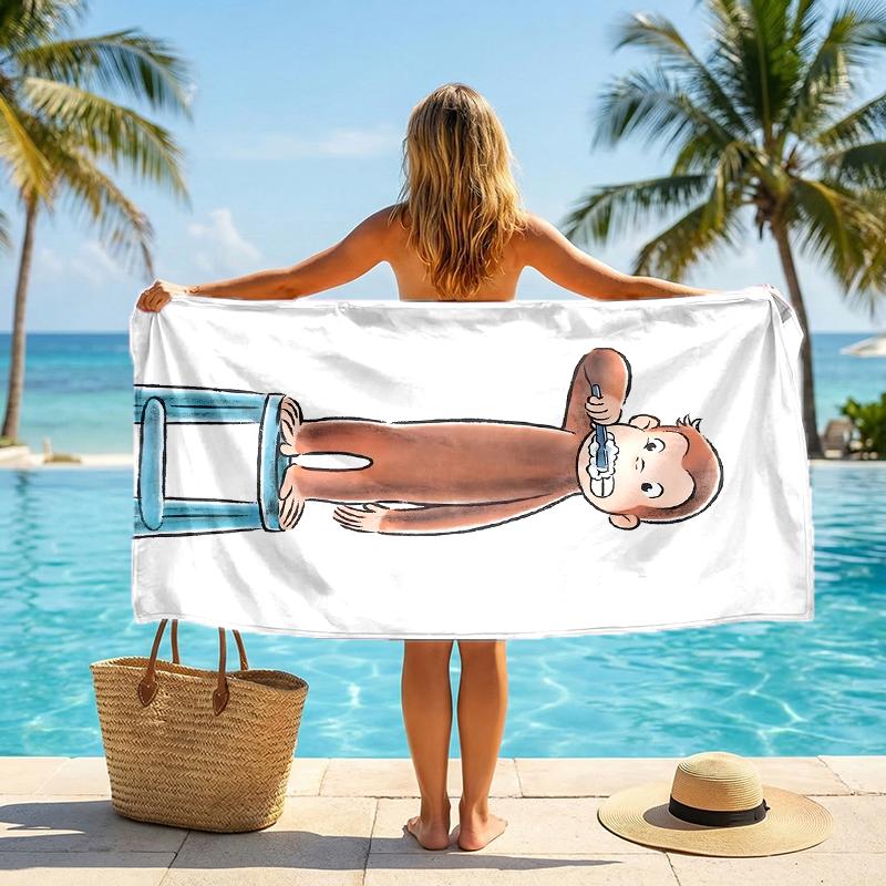 Curious George Fashion Beach Towel: Ideal for Summer Adventures Soft, Absorbent and Quick Drying Suitable for Swimming and Bathing