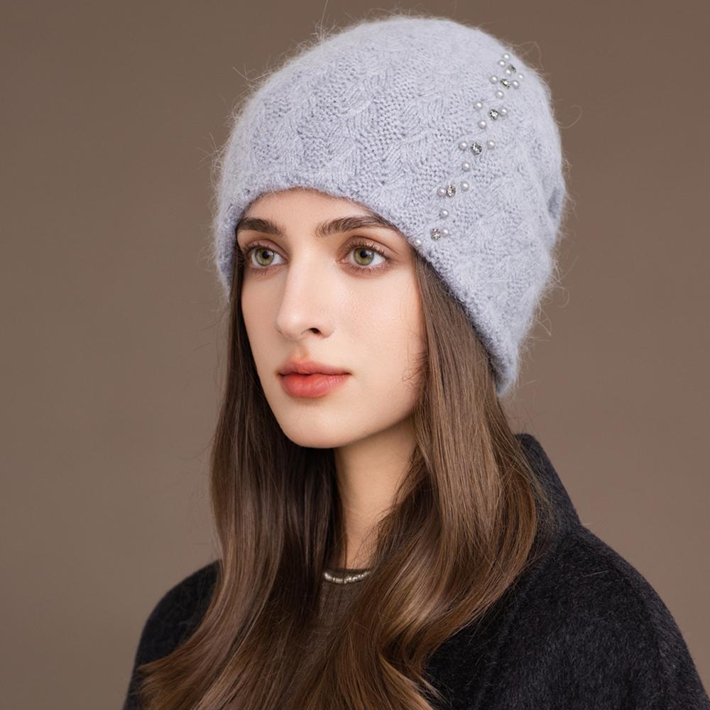 New Style Winter Women Hat Decorate Beanie Hat Rabbit Fur Blend Warm Winter Cap Y2K Female Casual Streetwear Knitted Hat