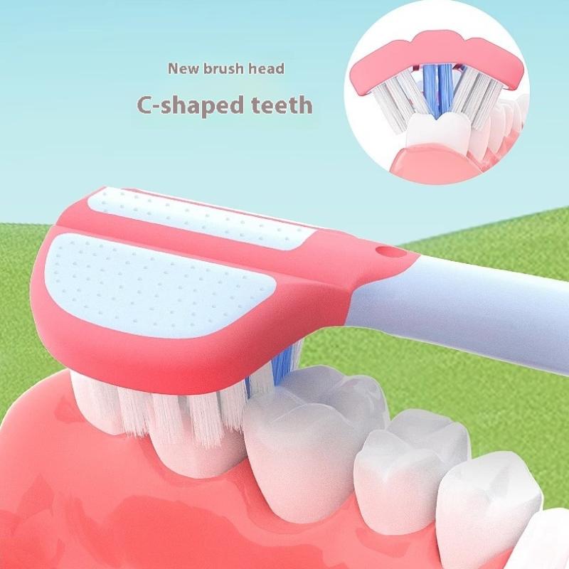 Spazzolino da Denti Antibatterico Pulente Per Bambini Spazzolino a Tre Lati con Setole Morbide Per Neonati e Bambini Piccoli di Età Compresa tra 3 e 12 Anni