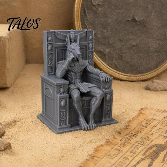 Stable Base Mini Figurine Anubis Sitting On Throne Statue, Palm-Sized 3D Printed Palm-sized Jackal Statue Ornament, Ancient Egyptian Style Sculpture