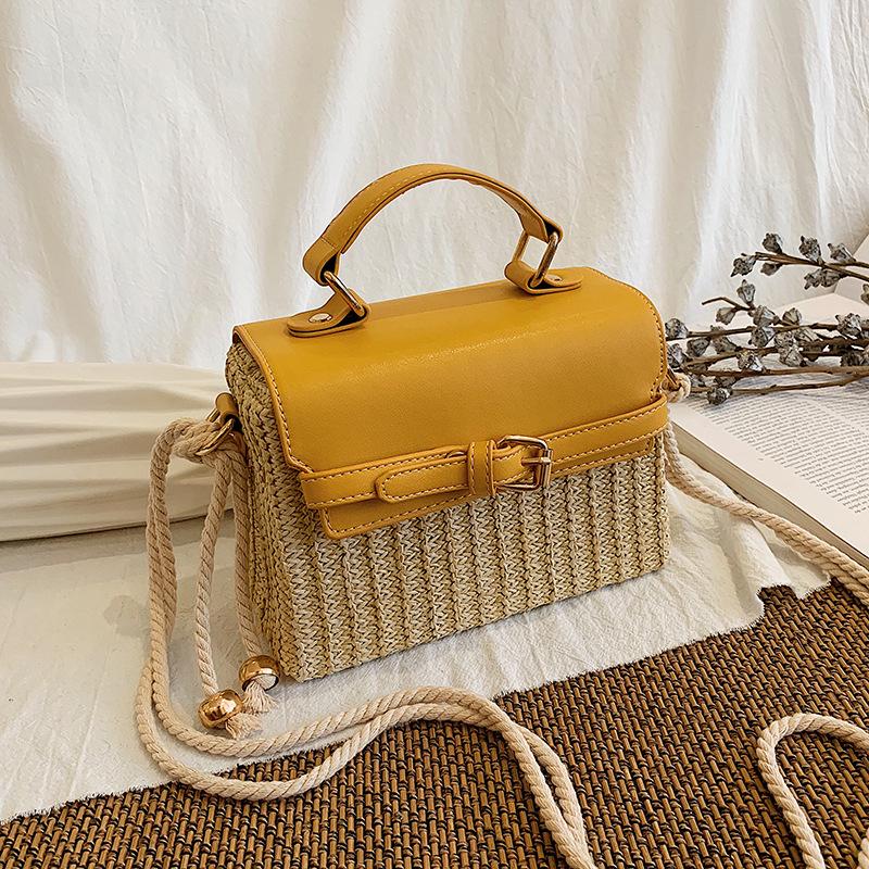 Sommer Mode Box Bag Trendige Gewebte Stroh Quadratische Handtasche für Damen, Hochwertige Stilvolle Crossbody Tasche