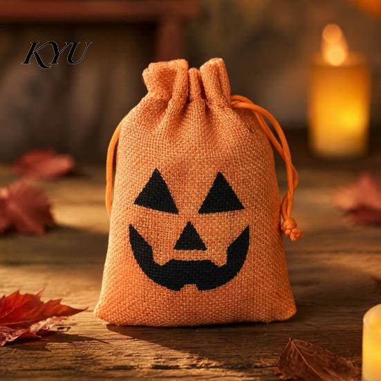 School Party Supplies 5Pcs Halloween Burlap Drawstring Bags, Candy Treat Pouch for Favor, Rustic Favors Goodie Trick or Reusable Gift Packaging Fabric