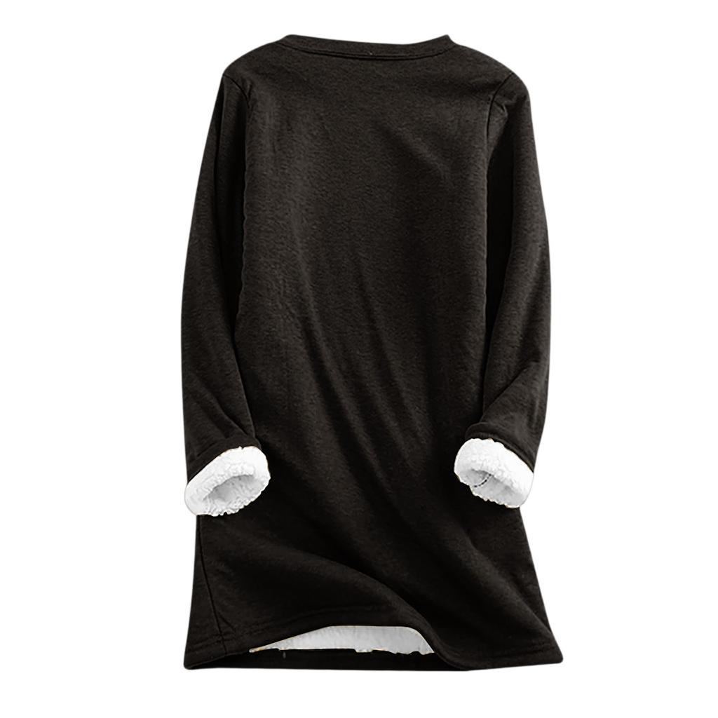 Women's Fashion Casual Home Plush Solid Color Round Neck Sweatshirt