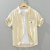1267 Solid Color Short Sleeve Cotton Linen Shirt