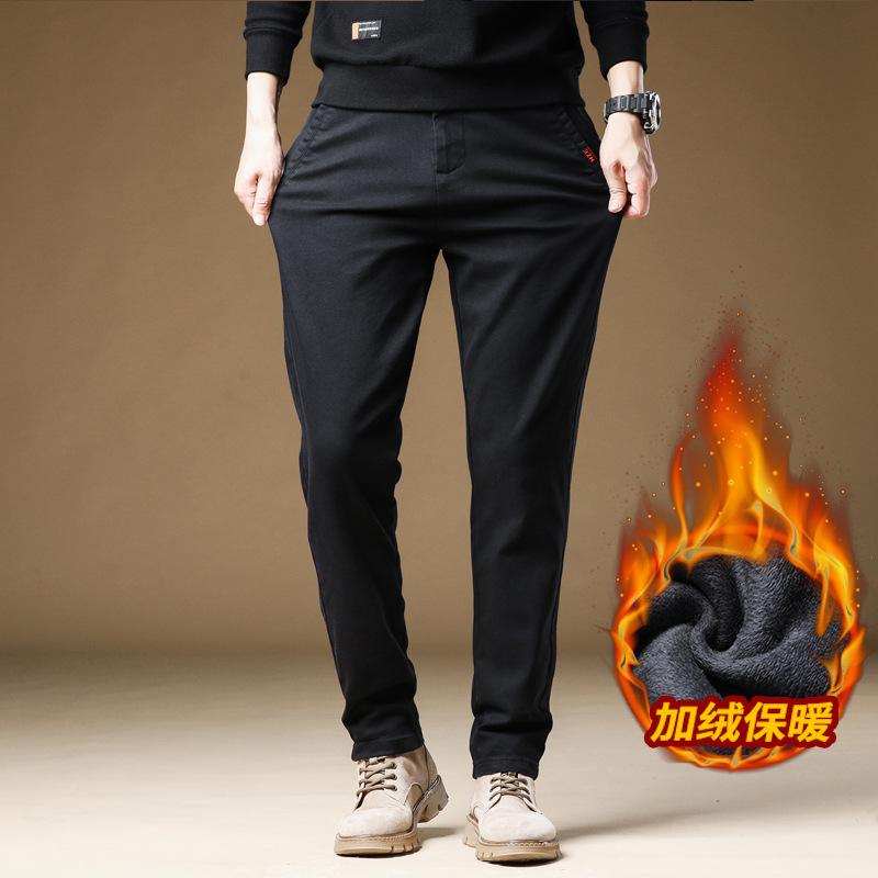 2024 Winter Plush Thickened/Regular Men'S New Casual Slimming Straight Tube Warm Pants Fashion Business Suit Pants