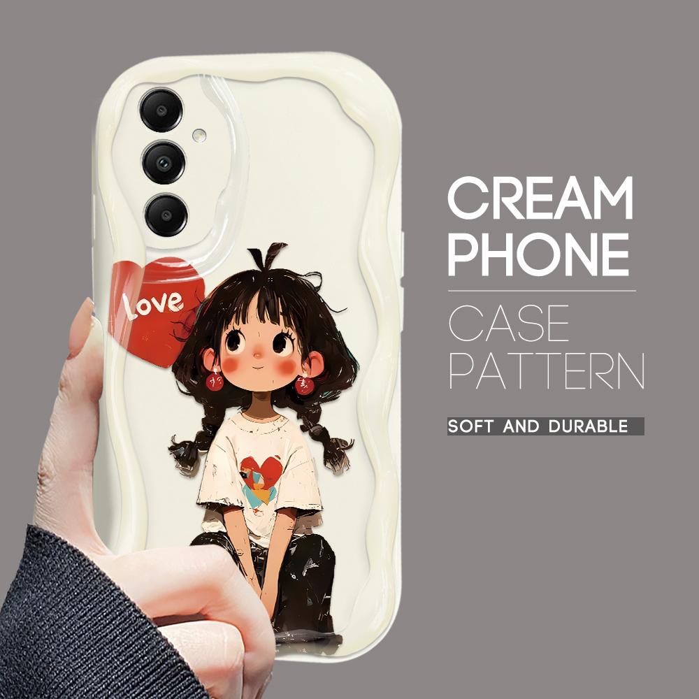 Cute Cartoon Pattern Cream Texture Casing Wavy Edge Soft Silicone Cover Phone Case for Samsung