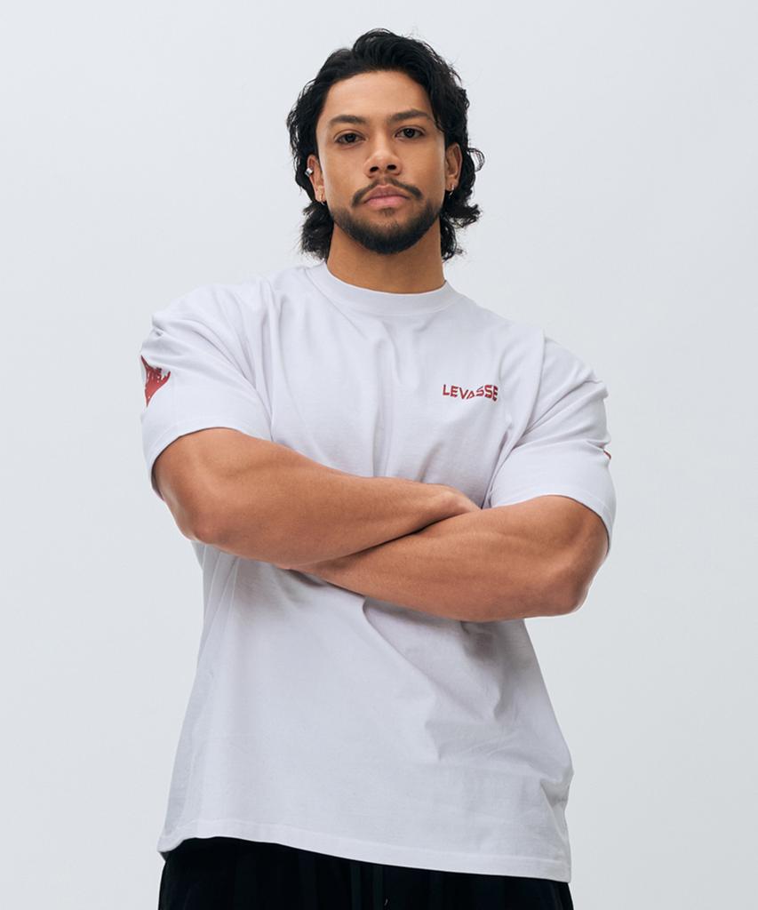 Leubase Old School Bag Dark Red Logo Oversized Short Sleeve T-Shirt_White