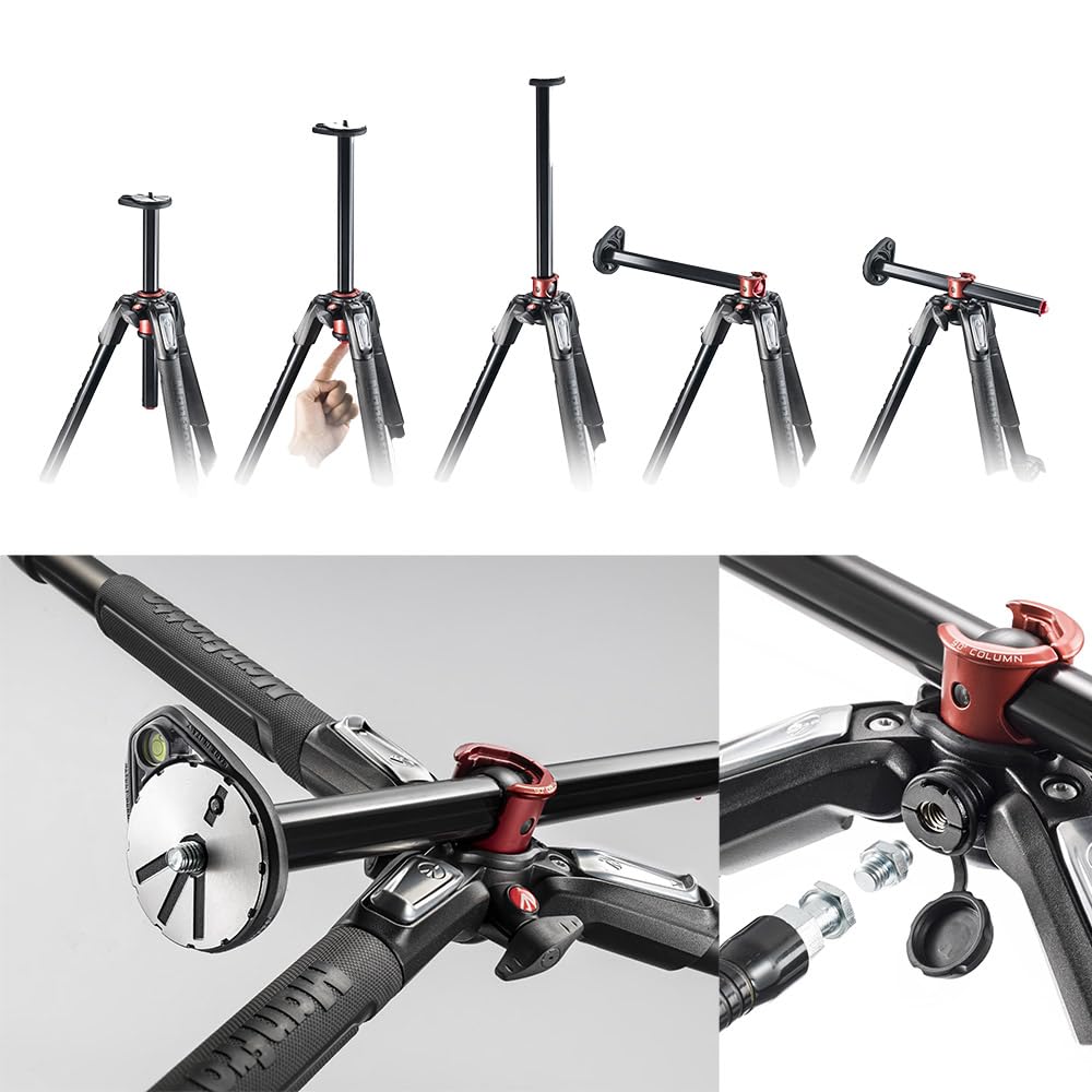 Manfrotto 190 Pro Aluminum Tripod Head Kit Maximum 173cm Storage Height 62cm Weight Load Capacity 12kg Smartphone Clamp Included JP A00018BMN