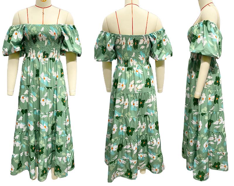 European and American Off-the-Shoulder Puff Sleeve A-Line Summer Dress for Women