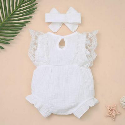 Newborn Bow-knot Jumpsuit Lace Ruffle Sleeve Bodysuit for 0-12 Months Baby