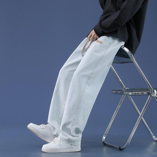 

Мужские брюки с карманами и эластичной резинкой на талии, широкие свободные однотонные прямые уличные брюки, повседневная одежда, длинные брюки M чёрный