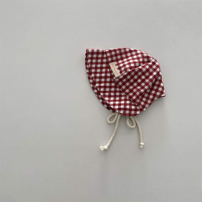 Summer Baby Bucket Hat 48-50cm 6-30M Plaid Cotton Infant Sun Hat Toddler Windproof Tie Up Cap Newborn Boy Girl Outdoor Beach Cap