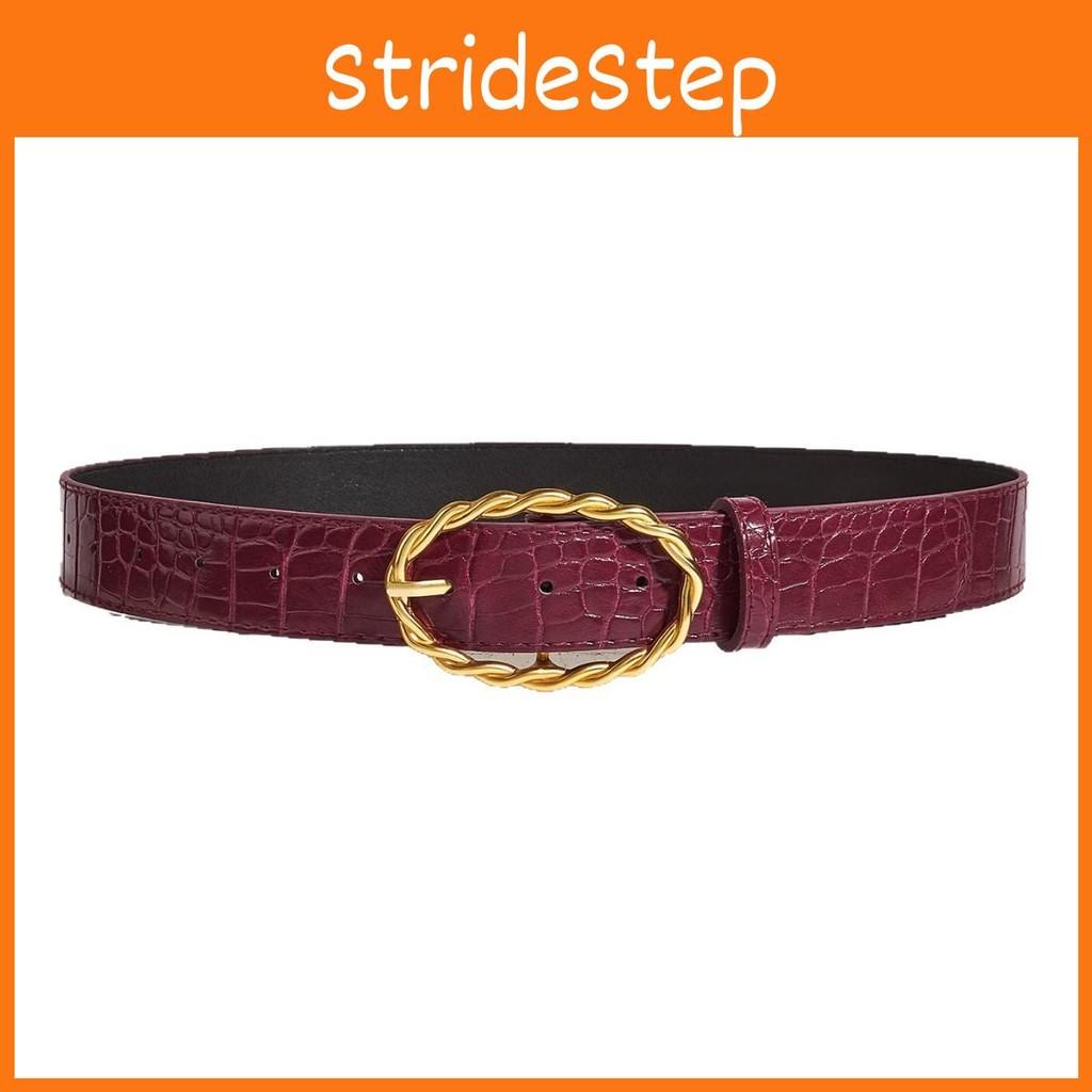 Womens Grain Stone Pu Leather Belt With Twists Oval Metal Buckle Everyday For