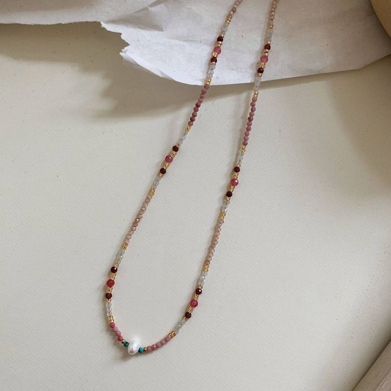 French Ethnic Style Color Stone Beaded Fashion Retro Style Easiest for Match Sense Necklace Clavicle Necklace for Women