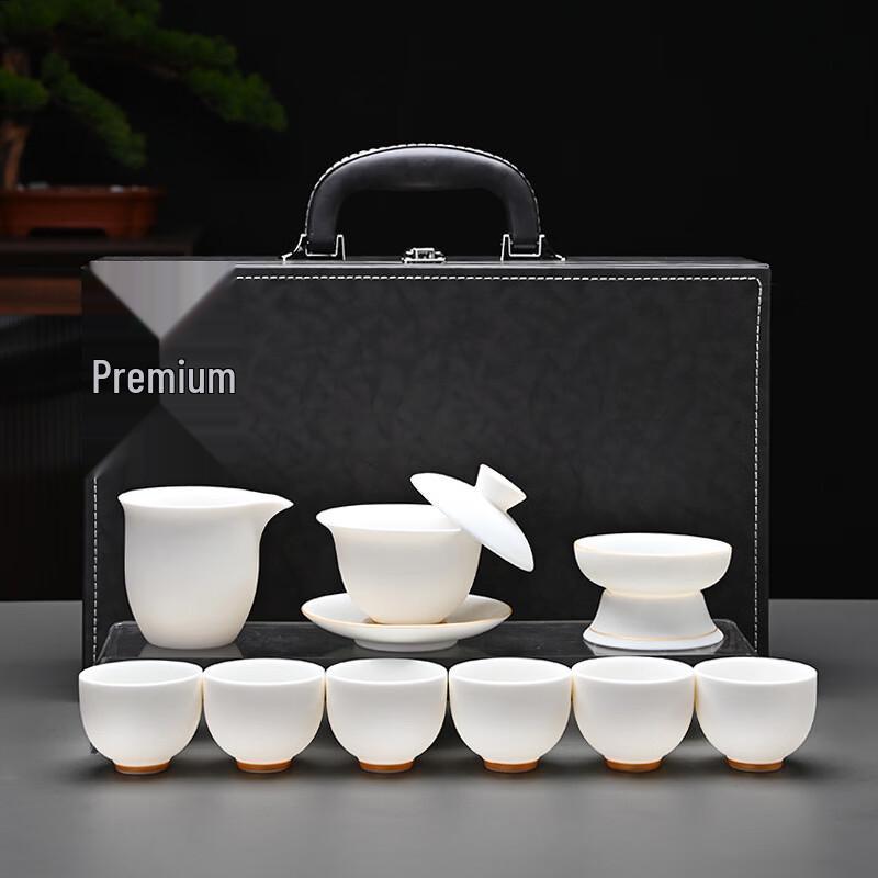 Handun 10-Piece Pure White Ceramic Kung Fu Tea Set