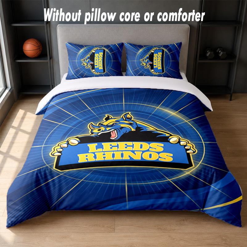 Leeds Rhinos Design Bed Bedding Set 1 Duvet Cover + 2 Pillowcases Soft Breathable Household Bed Linens