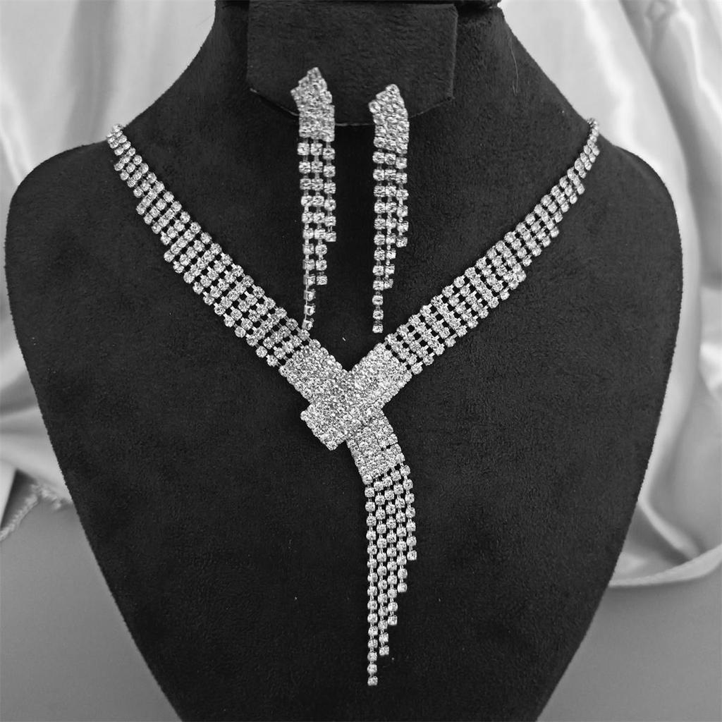 Jewelry Bridal Tassel Dripping Diamond Jewelry Wedding Accessories Zircon Necklace Earrings
