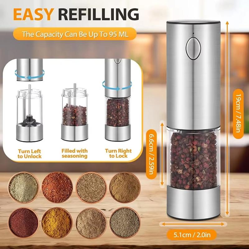 1/2pcs Automatic Pepper Grinder Salt And Pepper Grinder USB Rechargeable Adjustable Coarseness Spice Mill for Kitchen Tool