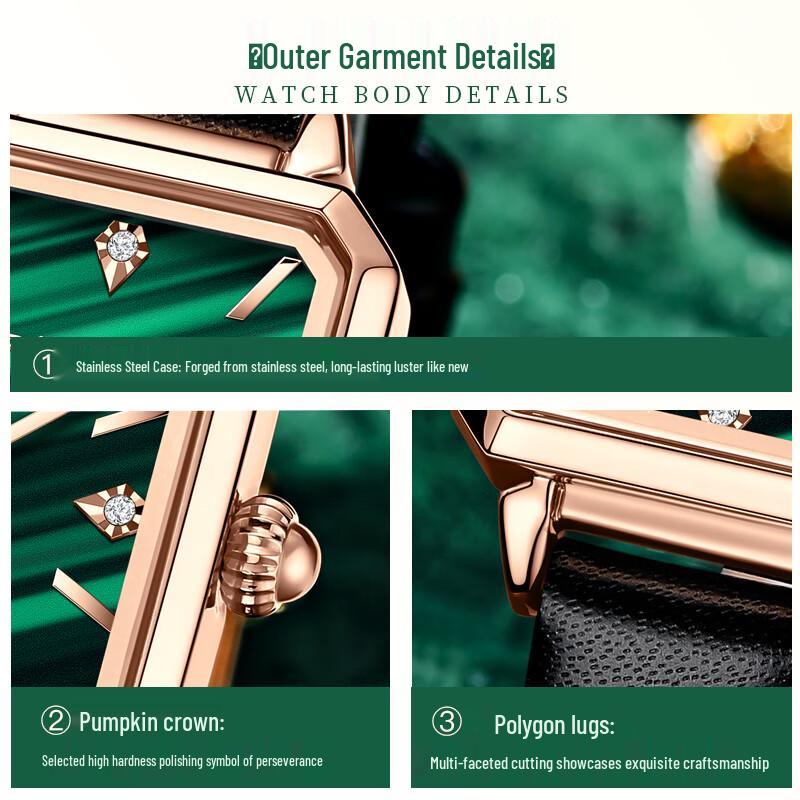 ROMITIME Women's Square Green Dial Quartz Leather Watch