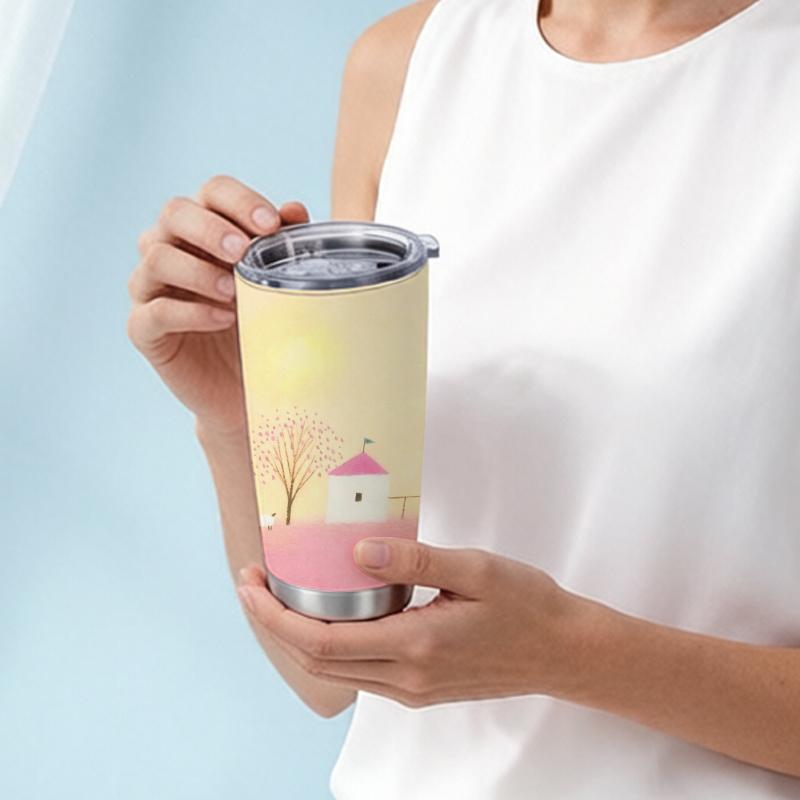 591ml Car Tumbler Pink Field Lamb Cabin Element Straw Cup Stainless Steel Tumbler Straight Tumbler Leakproof Tumbler Portable Tumbler 591ml Car Tumbler жёлтый/розовый