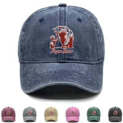 Papa Bear" Brown Bear Print Snapback Sun Hat, Father's Day Mesh Hat Distressed Adjustable Buckle Vintage-Inspired Fashion Adjustable Baseball Hat