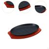 Cast Iron Steak Plate Fajita Pan with Wood Tray Serving Sizzling Dish