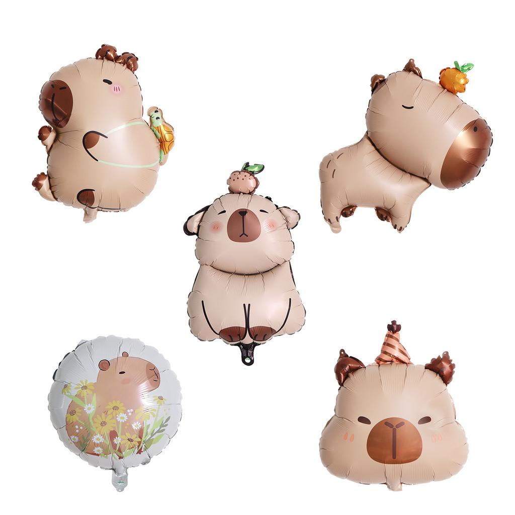 Packung mit 5 Capybar-Folienballons für Partydekorationen, Geburtstage und Feiern, Aluminiumfolienballon