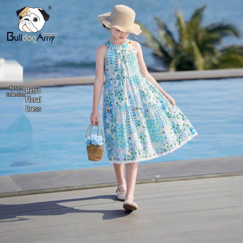 CHANZUIGOU Girls French Garden Halter-Neck Cotton Dress 130 cm