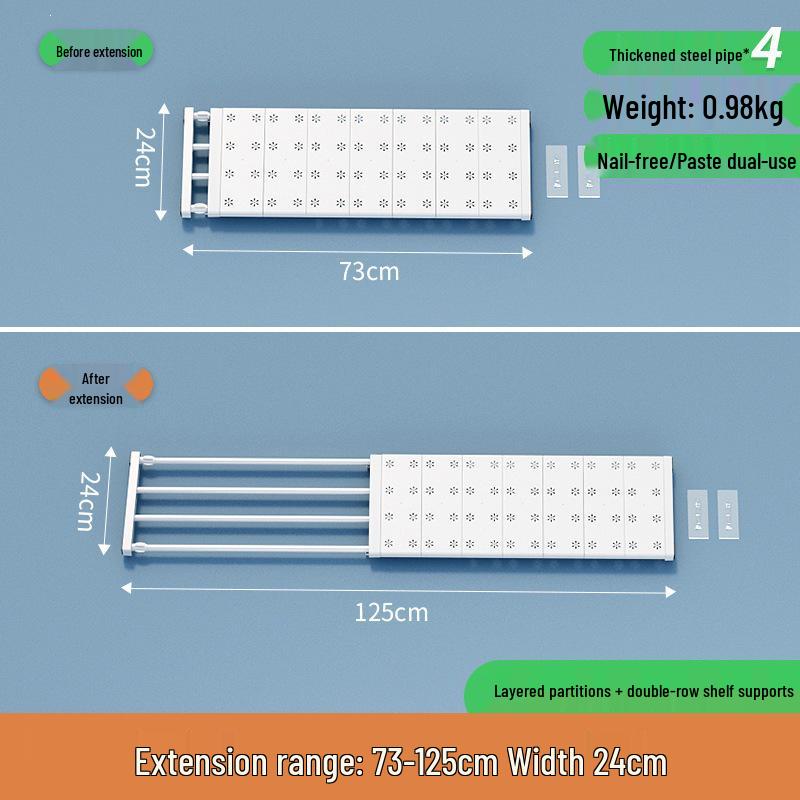 Wall-Mounted Retractable Closet Partition Shelf - No Drill Required