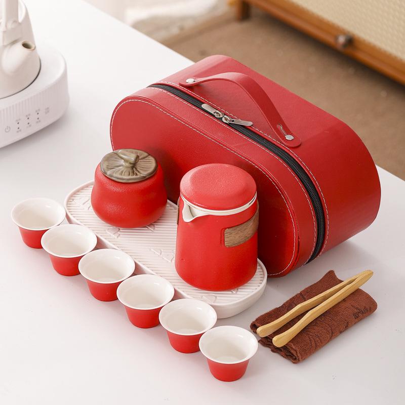 Compact Ceramic Travel Tea Set: 1 Teapot + 6 Cups for Camping or Business Gifts