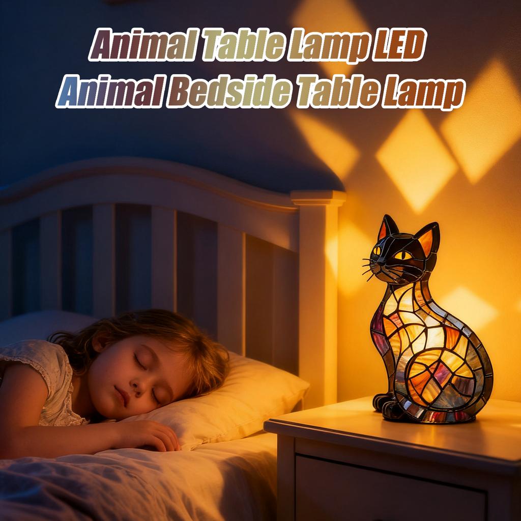 LED Animal Night Light Cat Table Lamp Night Lights For Kids Resin Spooky Home Decorations Holiday Party Birthday Holiday Indoor