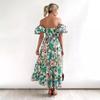 New European and American, Popular Square Neck Lantern Sleeves High Waist One-word Shoulder Dress Loose and Long