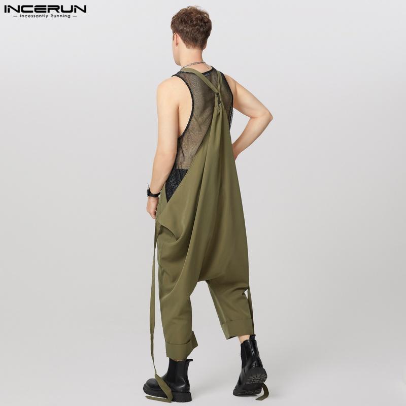 INCERUN Men Strap Solid Color Baggy Dungarees Overalls Drop-crotch Jumpsuits