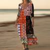 Dresses For Womens Vintage Print Tunic Waisted Midi Dress Summer Casual  3/4 Sleeve Dress