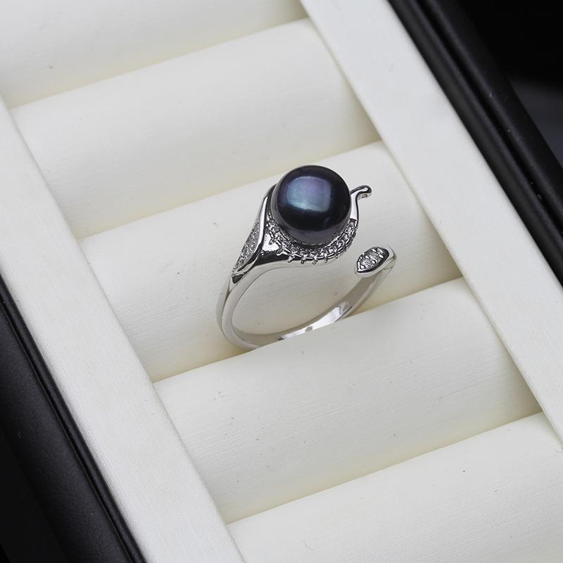 Freshwater Adjustable Pearl Rings For Women,Cubic Zircon Sterling Silver Pearl Ring Mom Wife Birthday Gift White