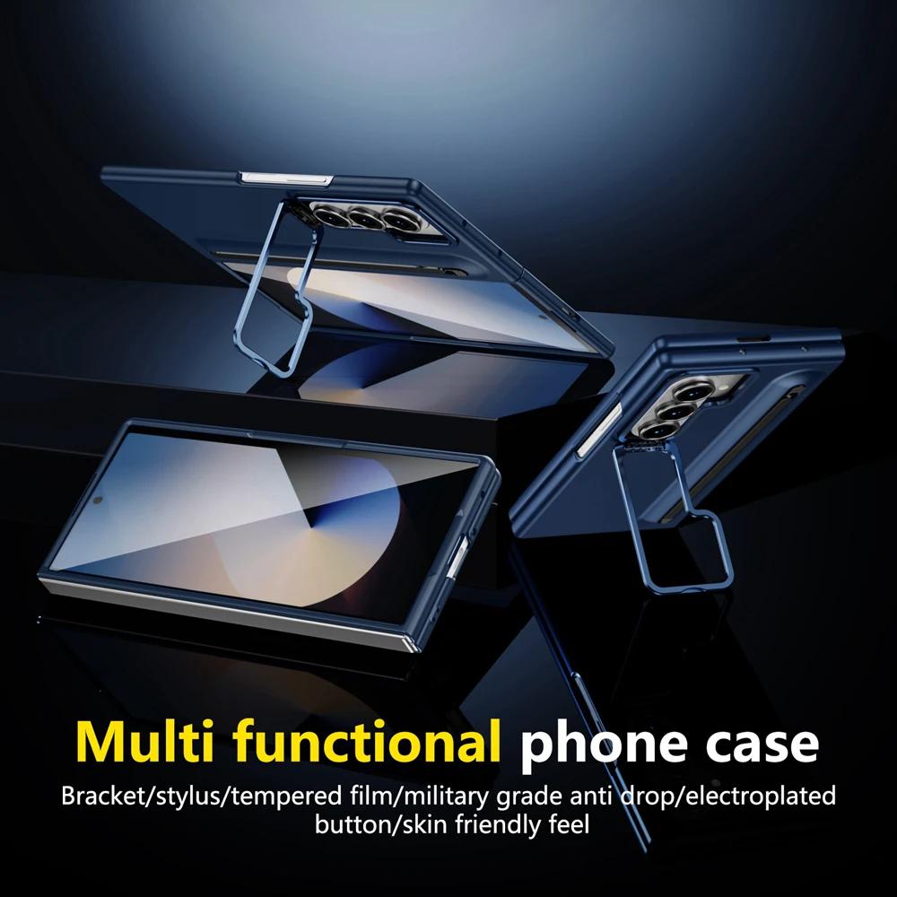 Luxury Multifunctional Lens Holder Touch Pen Case for Samsung Galaxy Z Fold 7 6 5 4 Shockproof Built-in Glass Screen Film Cover