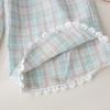 Girls' Summer Set Fashionable Lace Collar Rabbit Print Vest Checkered Embroidery Cropped Pants Two-piece Set