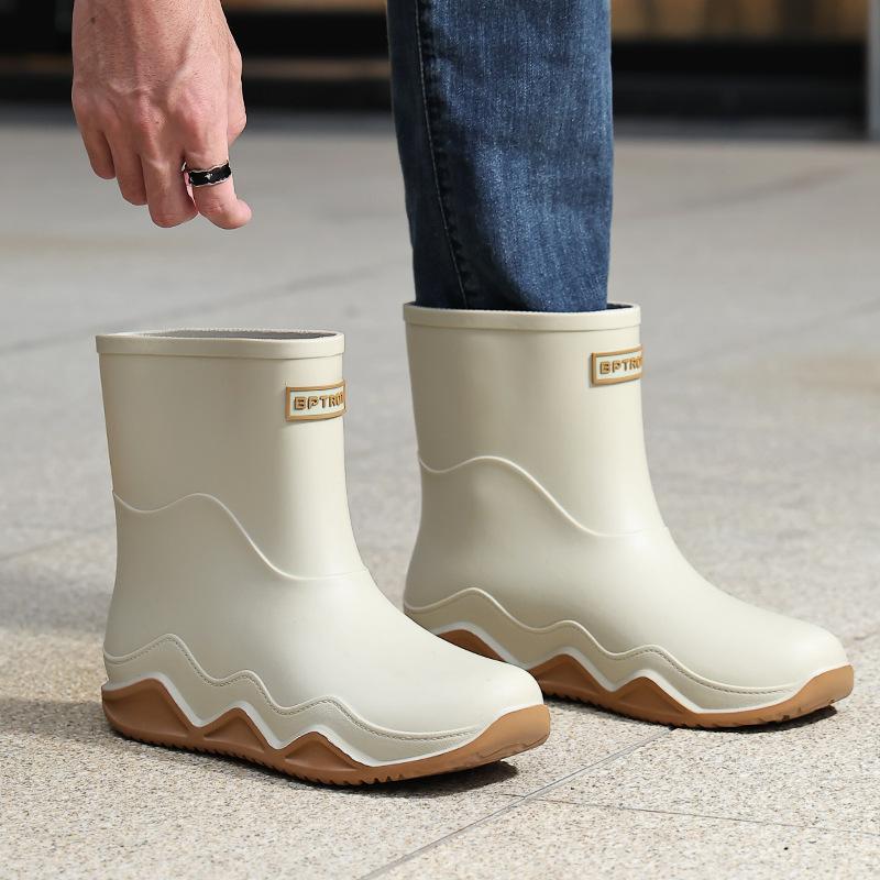 Rain shoes men's new non-slip waterproof rain boots men's cotton outer wear work car wash shoes fishing shoes medium and short rubber shoes