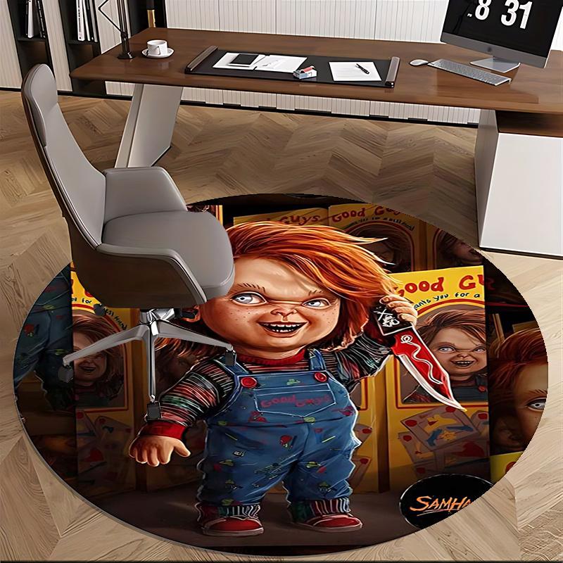 Chucky Doll,Horror Toy Chair Mat Round Rug-Office Carpet, Machine Washable, Non-slip, Suitable for Living Rooms, Bedrooms, Entryways, and Ho
