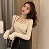 Women's Stylish U-Neck Long Sleeve Knit Top - Fashionable Autumn/Winter Solid Color Sweater