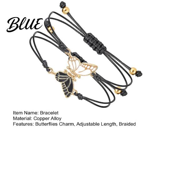 Durable Wax Cord Bracelet 2Pcs/Set Couple Adjustable Rope Butterflies Pendant