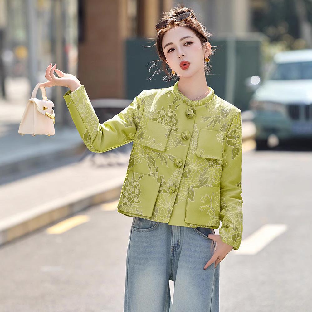 

Стильная женская куртка с воротником-стойкой и застежками-лягушками 2025 - Коллекция весна/осень, C8773 M (54-59 kg) жёлтый