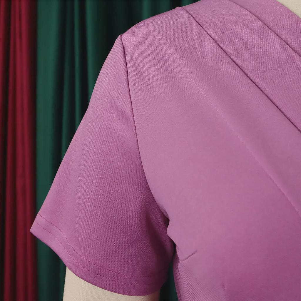 D504 Einfarbiges Bleistiftrockkleid mit V-Ausschnitt für Damen - Sommer 2024, kurzärmelig, OL-Stil