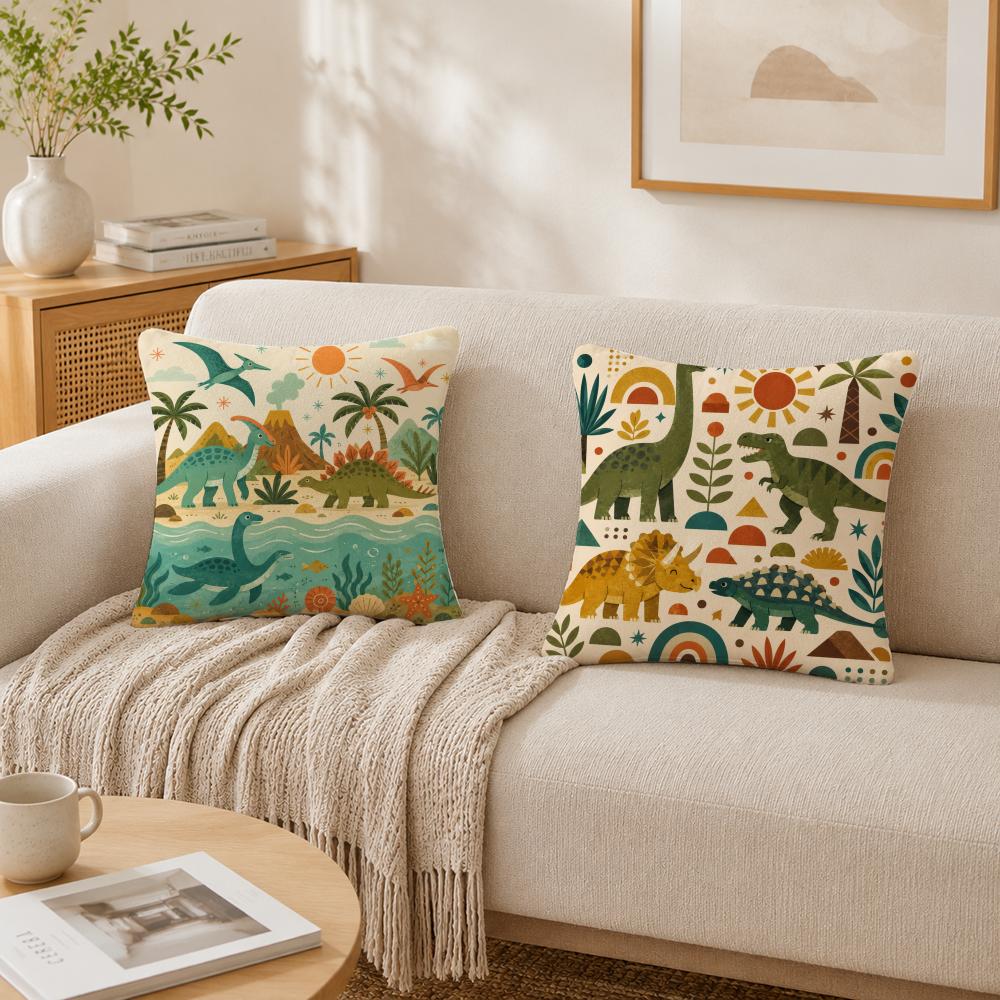 Dinosaur Retro Dino Cushion Cover Double-Sided Plush Sofa Cushion Covers Organic Breathable Invisible Zipper