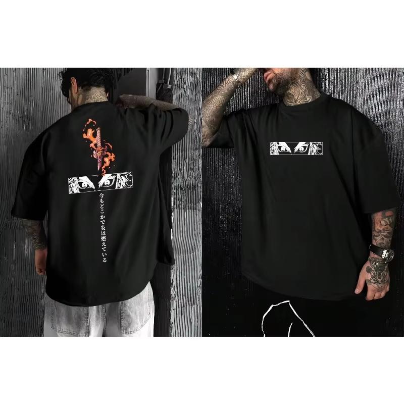 Anime Demon Slayer Anime Purgatory Apricot Shoulang Pattern 2025 Summer New Mens Womens Casual Loose Hip Hop Cotton Tshirt 4XL