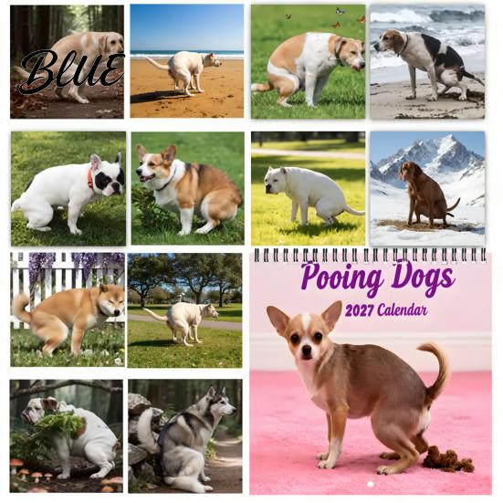 High Definition Dog Photography 2027 Pooping Dogs Square Wall Calendar Funny Theme 12 Month Hanging New Year Gift for Owners Planner Home Office,