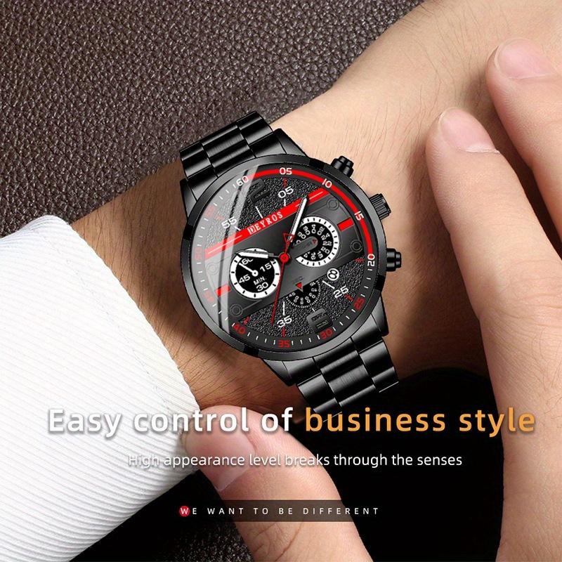 Men's Date Luminous Watch Stainless Steel Band Quartz Wristwatch & Stainless Steel Bracelet, Men's Gift