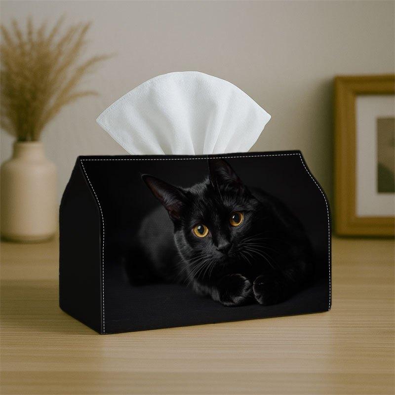 2D Flat 1pc Realistic Artistic Animal Decorative Tissue Box Featuring a Black Cat with Golden Eyes Suitable for Home, Parties, Cars, Kitchens& Bathroo