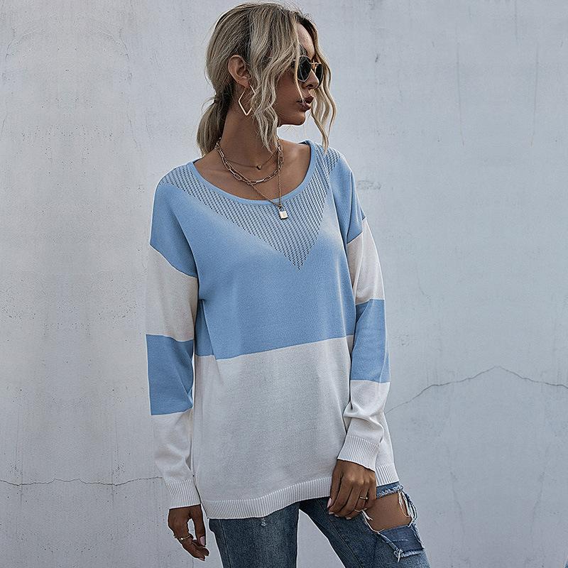 Autumn Women's Knitted Sweater Loose Round Neck Bottom Sheer Mesh Knitted Sweater Casual Top