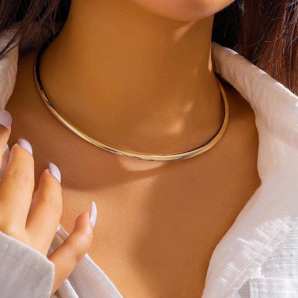 Ingemark Vintage Iron Metal Torques Choker Necklace for Women Goth Gold Color Smooth Adjustable Chain Fashion Zircon Steampunk